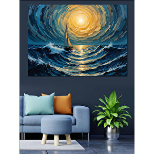 Güneşli Dalgalar Arasında Yelken Dekoratif Kanvas - Mdf Ahşap Tablo