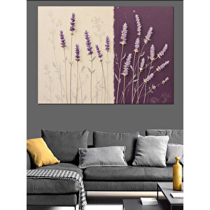 Mor Lavanta Ve Çizimler Dekoratif Kanvas - Mdf Ahşap Tablo 100x140 cm