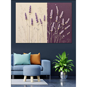 Mor Lavanta Ve Çizimler Dekoratif Kanvas - Mdf Ahşap Tablo