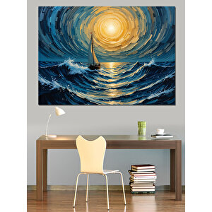 Güneşli Dalgalar Arasında Yelken Dekoratif Kanvas - Mdf Ahşap Tablo 25x35 cm