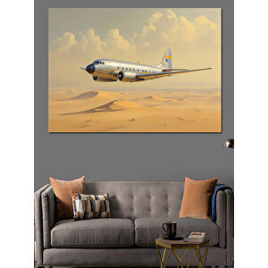 Çölde Uçan Uçak Dekoratif Kanvas - Mdf Ahşap Tablo 100x140 cm