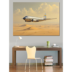 Çölde Uçan Uçak Dekoratif Kanvas - Mdf Ahşap Tablo 100x140 cm