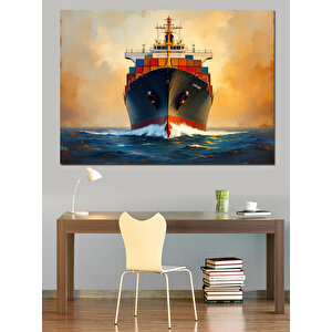 Denizde Kargo Gemisi Dekoratif Kanvas - Mdf Ahşap Tablo
