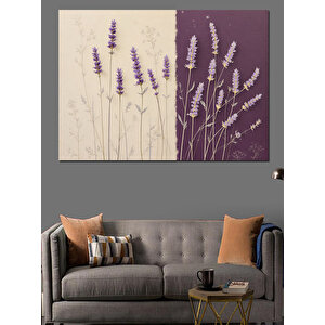 Mor Lavanta Ve Çizimler Dekoratif Kanvas - Mdf Ahşap Tablo 70x100 cm