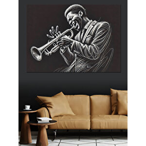 Trompet Çalan Cazcı Dekoratif Kanvas - Mdf Ahşap Tablo 70x100 cm