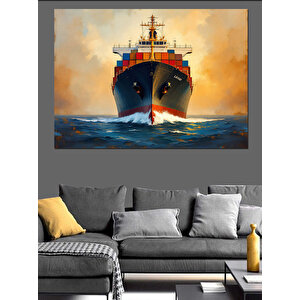 Denizde Kargo Gemisi Dekoratif Kanvas - Mdf Ahşap Tablo
