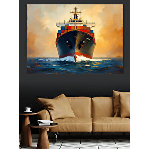 Denizde Kargo Gemisi Dekoratif Kanvas - Mdf Ahşap Tablo 50x70 cm