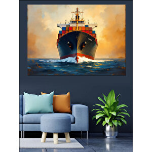 Denizde Kargo Gemisi Dekoratif Kanvas - Mdf Ahşap Tablo 50x70 cm
