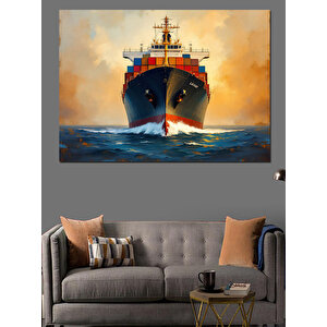 Denizde Kargo Gemisi Dekoratif Kanvas - Mdf Ahşap Tablo 50x70 cm