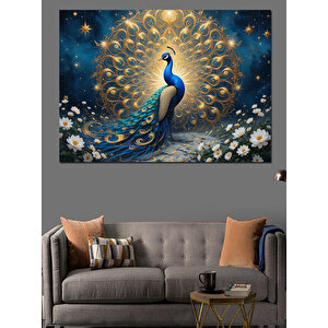 Parlak Tüy Tavuskuşu Dekoratif Kanvas - Mdf Ahşap Tablo 100x140 cm