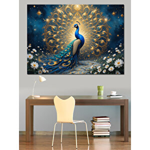 Parlak Tüy Tavuskuşu Dekoratif Kanvas - Mdf Ahşap Tablo 100x140 cm