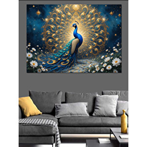 Parlak Tüy Tavuskuşu Dekoratif Kanvas - Mdf Ahşap Tablo 100x140 cm