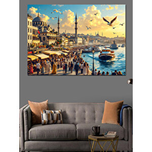 Kalabalık Tarihi Liman Manzarası Dekoratif Kanvas - Mdf Ahşap Tablo 100x140 cm