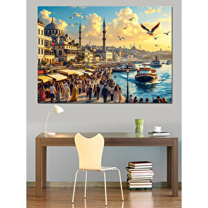 Kalabalık Tarihi Liman Manzarası Dekoratif Kanvas - Mdf Ahşap Tablo 100x140 cm