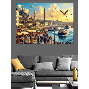 Kalabalık Tarihi Liman Manzarası Dekoratif Kanvas - Mdf Ahşap Tablo 100x140 cm