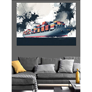 Soyut Fırça Darbeli Kargo Gemisi Dekoratif Kanvas - Mdf Ahşap Tablo 35x50 cm
