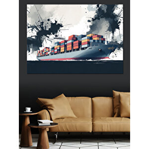 Soyut Fırça Darbeli Kargo Gemisi Dekoratif Kanvas - Mdf Ahşap Tablo 35x50 cm