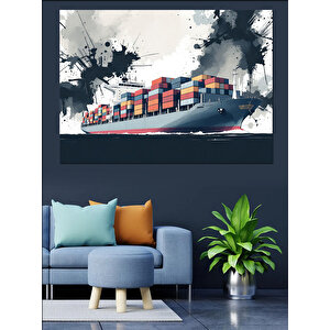 Soyut Fırça Darbeli Kargo Gemisi Dekoratif Kanvas - Mdf Ahşap Tablo 35x50 cm