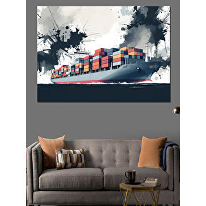 Soyut Fırça Darbeli Kargo Gemisi Dekoratif Kanvas - Mdf Ahşap Tablo