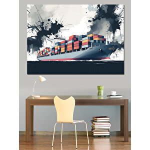 Soyut Fırça Darbeli Kargo Gemisi Dekoratif Kanvas - Mdf Ahşap Tablo