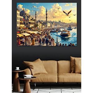 Kalabalık Tarihi Liman Manzarası Dekoratif Kanvas - Mdf Ahşap Tablo