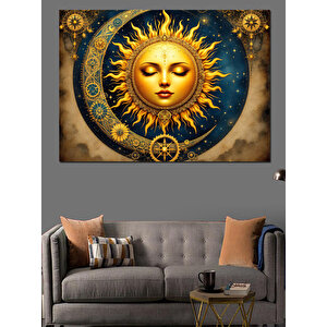 Altın Güneş Sembolü Dekoratif Kanvas - Mdf Ahşap Tablo 25x35 cm