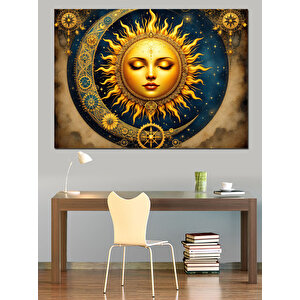Altın Güneş Sembolü Dekoratif Kanvas - Mdf Ahşap Tablo 25x35 cm