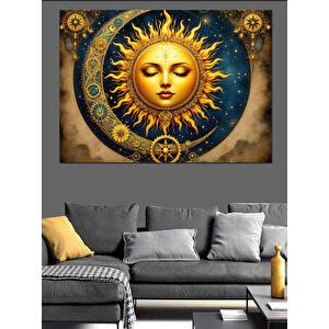 Altın Güneş Sembolü Dekoratif Kanvas - Mdf Ahşap Tablo 25x35 cm
