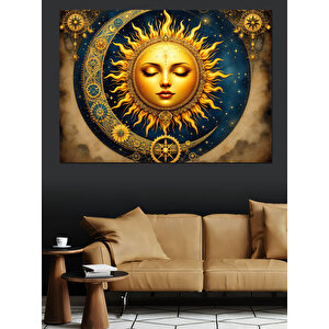 Altın Güneş Sembolü Dekoratif Kanvas - Mdf Ahşap Tablo