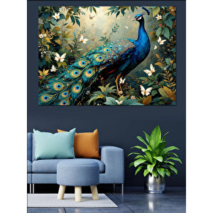 Doğal Tavuskuşu Tüyleri Dekoratif Kanvas - Mdf Ahşap Tablo 50x70 cm