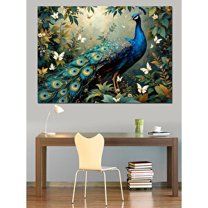 Doğal Tavuskuşu Tüyleri Dekoratif Kanvas - Mdf Ahşap Tablo 50x70 cm