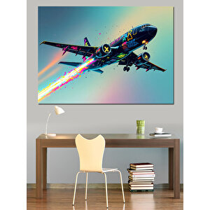 Uzayda Jet Uçak Dekoratif Kanvas - Mdf Ahşap Tablo 70x100 cm