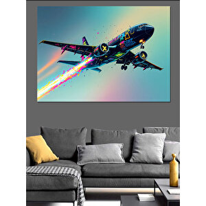 Uzayda Jet Uçak Dekoratif Kanvas - Mdf Ahşap Tablo 70x100 cm