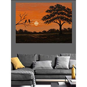 Gün Batımında Uzak Ağaç Dekoratif Kanvas - Mdf Ahşap Tablo