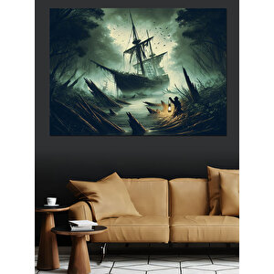 Korsan Gemisi Fırtınada Dekoratif Kanvas - Mdf Ahşap Tablo 25x35 cm