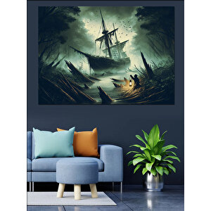 Korsan Gemisi Fırtınada Dekoratif Kanvas - Mdf Ahşap Tablo 25x35 cm
