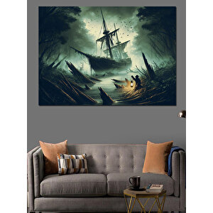 Korsan Gemisi Fırtınada Dekoratif Kanvas - Mdf Ahşap Tablo 25x35 cm