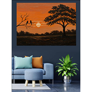Gün Batımında Uzak Ağaç Dekoratif Kanvas - Mdf Ahşap Tablo 100x140 cm