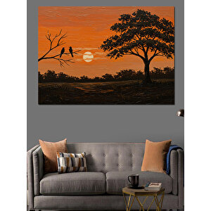 Gün Batımında Uzak Ağaç Dekoratif Kanvas - Mdf Ahşap Tablo 100x140 cm