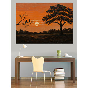 Gün Batımında Uzak Ağaç Dekoratif Kanvas - Mdf Ahşap Tablo 100x140 cm