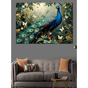 Doğal Tavuskuşu Tüyleri Dekoratif Kanvas - Mdf Ahşap Tablo 35x50 cm