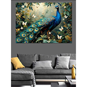 Doğal Tavuskuşu Tüyleri Dekoratif Kanvas - Mdf Ahşap Tablo