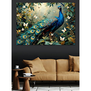 Doğal Tavuskuşu Tüyleri Dekoratif Kanvas - Mdf Ahşap Tablo