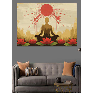 Kırmızı Güneş Meditasyon Dekoratif Kanvas - Mdf Ahşap Tablo 25x35 cm