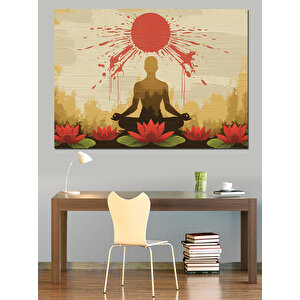 Kırmızı Güneş Meditasyon Dekoratif Kanvas - Mdf Ahşap Tablo 25x35 cm