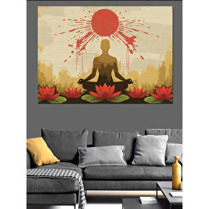 Kırmızı Güneş Meditasyon Dekoratif Kanvas - Mdf Ahşap Tablo 25x35 cm