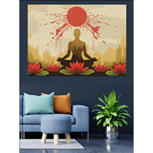 Kırmızı Güneş Meditasyon Dekoratif Kanvas - Mdf Ahşap Tablo