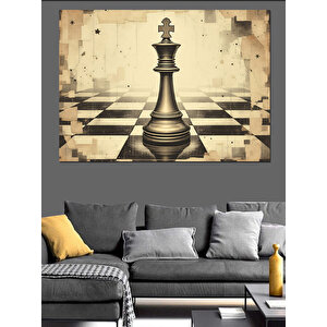 Satranç Şah Figürü Dekoratif Kanvas - Mdf Ahşap Tablo 100x140 cm
