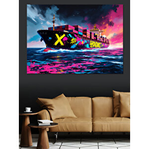 Neon Renkli Kargo Gemisi Dekoratif Kanvas - Mdf Ahşap Tablo 25x35 cm
