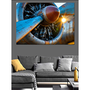 Pervaneli Uçak Motoru Dekoratif Kanvas - Mdf Ahşap Tablo 25x35 cm